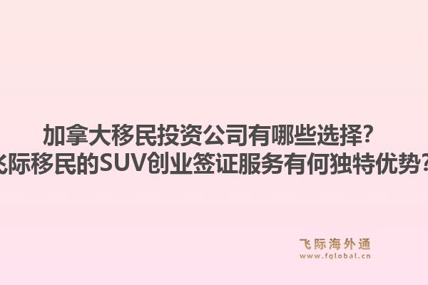 加拿大移民投资公司有哪些选择？飞际移民的SUV创业签证服务有何独特优势？